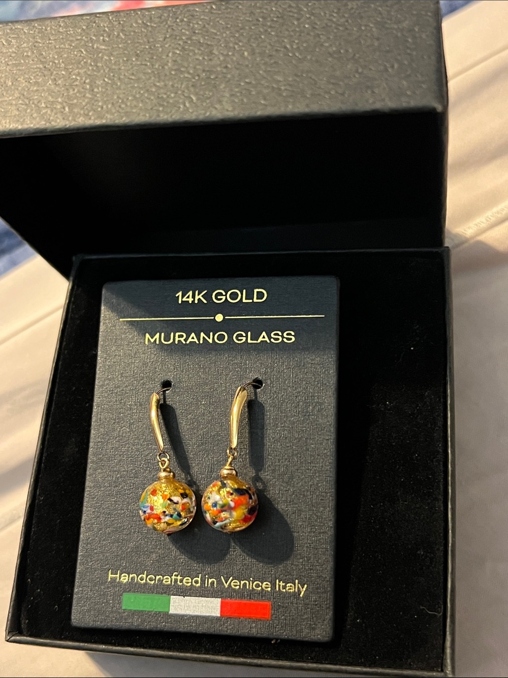 14K Gold Murano Glass Earrings Handcrafted in Venice Italy - beautiful, stylish